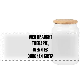 Wer braucht Therapie, wenn es Drachen gibt? - Panorama Keksdose mit Holzdeckel - Weiß - Vorne