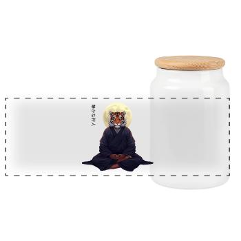 Tiger Monk – Sumi-e Zen Kunst Strength Within - Panorama Keksdose mit Holzdeckel - Weiß - Vorne