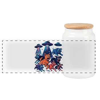 Extraterrestre OVNI OVNI Chiens Galactiques Faisceau Cadeau - Boîte à biscuits avec couvercle en bois - blanc - Devant