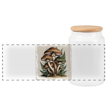 Mushroom family in the forest with ferns - Panoramic Cookie Jar with Wooden Lid - white - Front