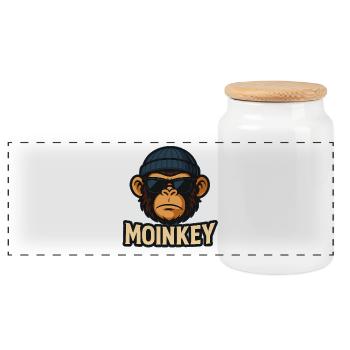 MOINKEY Affe Design – Moin Hamburg Geschenkidee - Panorama Keksdose mit Holzdeckel - Weiß - Vorne