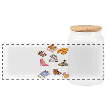 Cute Pastel Slipper and Sneaker Collection - Panoramic Cookie Jar with Wooden Lid - white - Front