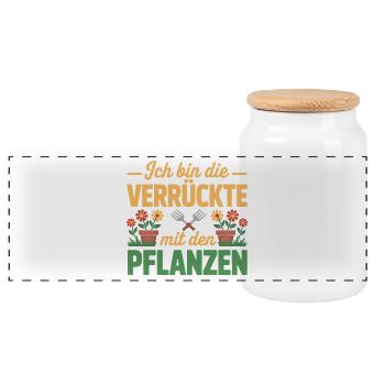 Blumen - ich bin die verrückte mit den Pflanzen - Panorama Keksdose mit Holzdeckel - Weiß - Vorne