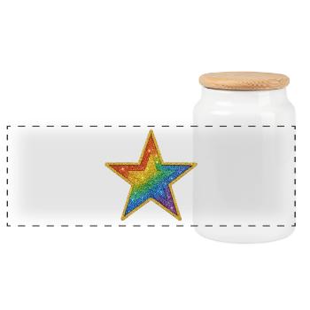 Regenbogen-Glitzer-Stern-Patch-Design - Panorama Keksdose mit Holzdeckel - Weiß - Vorne