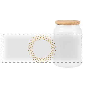 Ring-shaped, golden dot pattern - Panoramic Cookie Jar with Wooden Lid - white - Front