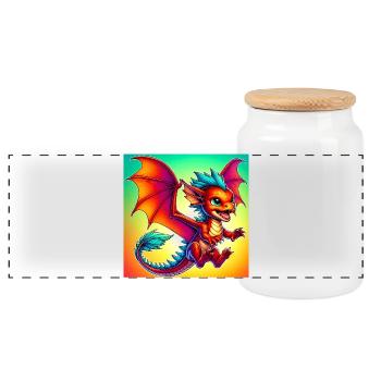 Drache - Panorama Keksdose mit Holzdeckel - Weiß - Vorne