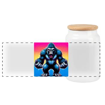 gorilla - Panoramic Cookie Jar with Wooden Lid - white - Front