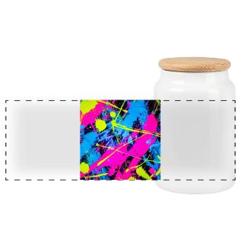 Abstract Neon Color Spot - Panoramic Cookie Jar with Wooden Lid - white - Front