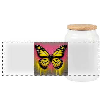 butterfly - Panoramic Cookie Jar with Wooden Lid - white - Front