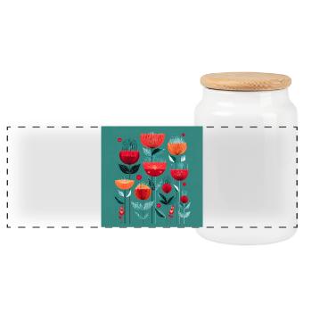 Abstract flowers in bright colors - Panoramic Cookie Jar with Wooden Lid - white - Front