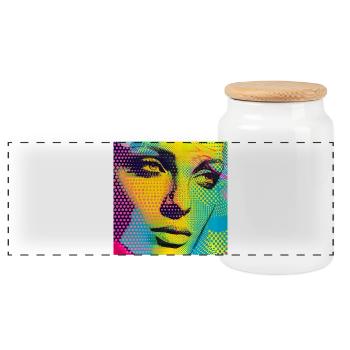 Colorful Pop Art Portrait - Panoramic Cookie Jar with Wooden Lid - white - Front