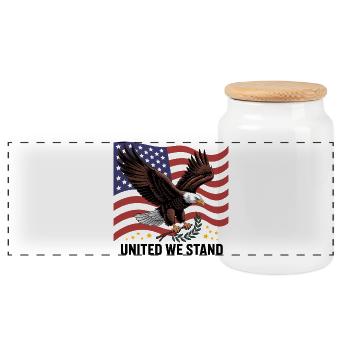 Eagle and Flag - Panoramic Cookie Jar with Wooden Lid - white - Front