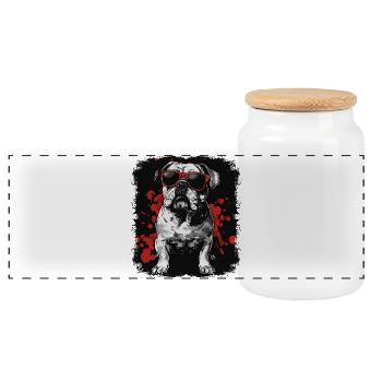 Cool English Bulldog with sunglasses - Panoramic Cookie Jar with Wooden Lid - white - Front