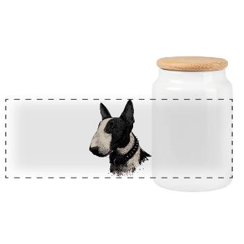Bull Terrier - Boîte à biscuits avec couvercle en bois - blanc - Devant
