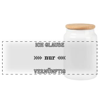 Ich glaube nur vernünftig Wordart Statement  - Panorama Keksdose mit Holzdeckel - Weiß - Vorne