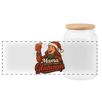 Mama braucht ihren Glühwein - Panorama Keksdose mit Holzdeckel - Weiß - Vorne