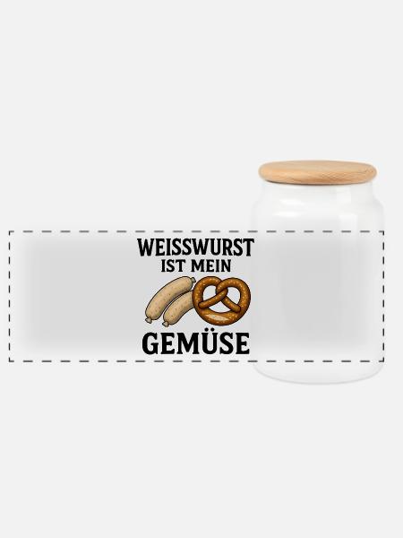 Weißwurst ist mein Gemüse - Panorama Keksdose mit Holzdeckel - Weiß