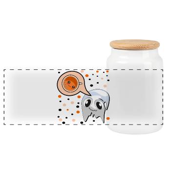 AUTUMN HALLOWEEN GHOST PUMPKIN SPICE - Panoramic Cookie Jar with Wooden Lid - white - Front