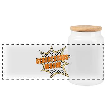 BIRTHDAY CELEBRATIONS BIRTHDAY WEEK - Panoramic Cookie Jar with Wooden Lid - white - Front