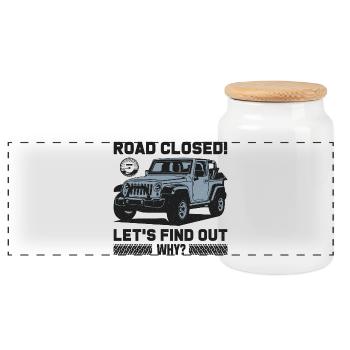 Geschlossene Straße Jeep Design - Panorama Keksdose mit Holzdeckel - Weiß - Vorne