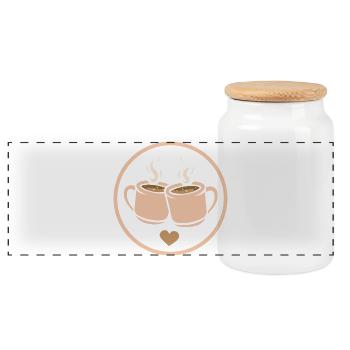 Two coffee cups with hearts – love &amp; friendship - Panoramic Cookie Jar with Wooden Lid - white - Front