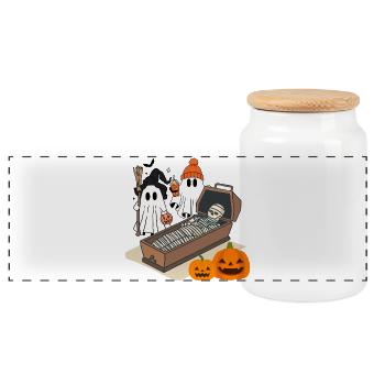 Fantômes d’Halloween effrayants et conception de squelettes - Boîte à biscuits avec couvercle en bois - blanc - Devant