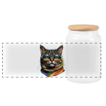 Funny LGBTQ cat portrait with rainbow glasses - Panoramic Cookie Jar with Wooden Lid - white - Front