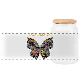 magic butterfly LOSLASSEN - Panorama Keksdose mit Holzdeckel - Weiß - Vorne