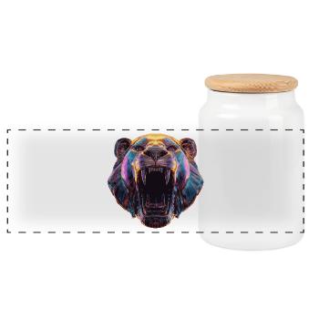 Neon Lion Head Art Design - Panoramic Cookie Jar with Wooden Lid - white - Front