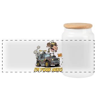 Mouton de dessin animé avec lunettes de soleil et véhicule tout-terrain - Boîte à biscuits avec couvercle en bois - blanc - Devant