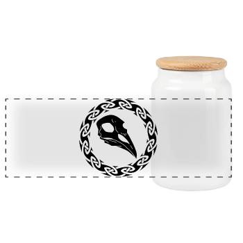 Black Viking Raven Skull - Panoramic Cookie Jar with Wooden Lid - white - Front