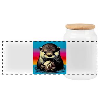 otter - Panoramic Cookie Jar with Wooden Lid - white - Front