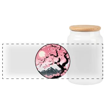 Paysage de montagne de cerisier en fleurs - Boîte à biscuits avec couvercle en bois - blanc - Devant
