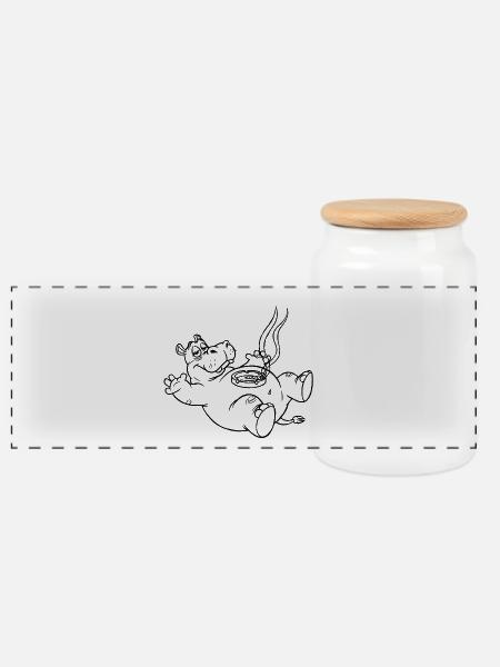 Witziges Hippo - Panorama Keksdose mit Holzdeckel - Weiß