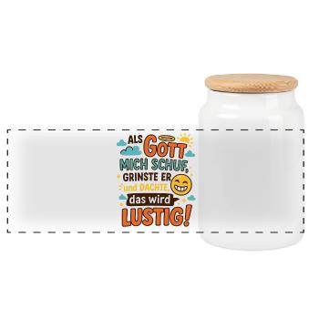 Funny sayings When God created me - Panoramic Cookie Jar with Wooden Lid - white - Front