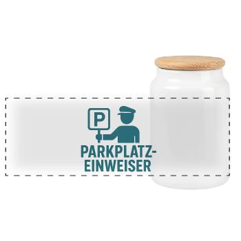 Parking attendant design - Panoramic Cookie Jar with Wooden Lid - white - Front