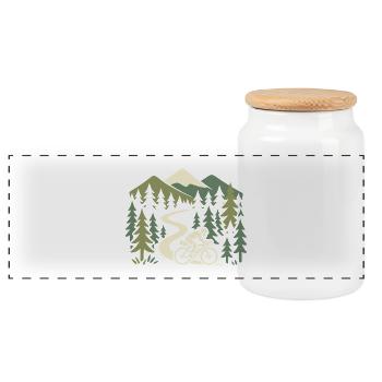 Abenteuerlicher Mountainbike-Motiv in Naturkulisse - Panorama Keksdose mit Holzdeckel - Weiß - Vorne