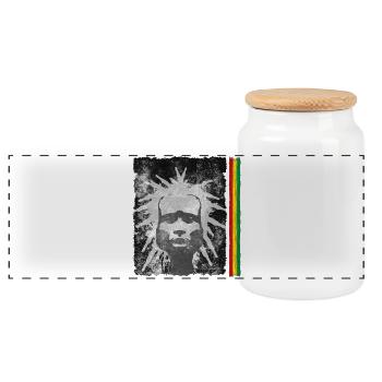 Reggae Inspiration with Lion Mask - Panoramic Cookie Jar with Wooden Lid - white - Front