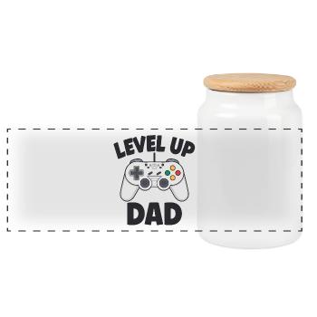 Level Up Dad – Weihnachts Gamer Geschenk - Panorama Keksdose mit Holzdeckel - Weiß - Vorne