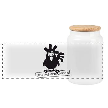 Humorous chicken with saying / JustOneMore - Panoramic Cookie Jar with Wooden Lid - white - Front