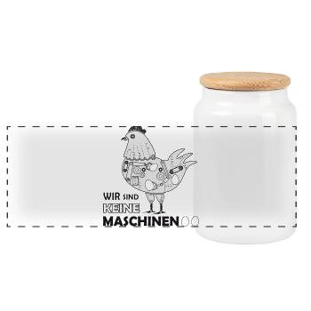 Mechanical Bird - Animal Welfare - Vegan - Panoramic Cookie Jar with Wooden Lid - white - Front