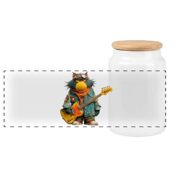 Rockiger Katzenmusiker im Retro-Style - Panorama Keksdose mit Holzdeckel - Weiß - Vorne