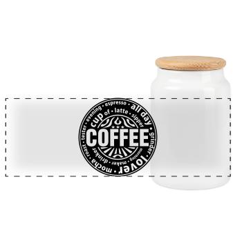 Coffee Lover - Panoramic Cookie Jar with Wooden Lid - white - Front