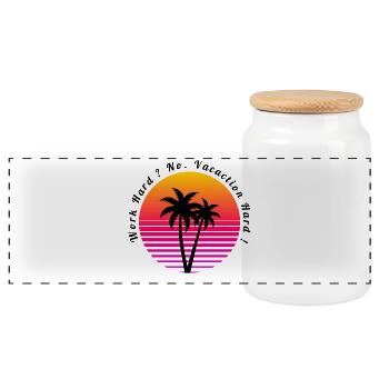 palmiers et coucher de soleil sur la plage design rétro - Boîte à biscuits avec couvercle en bois - blanc - Devant