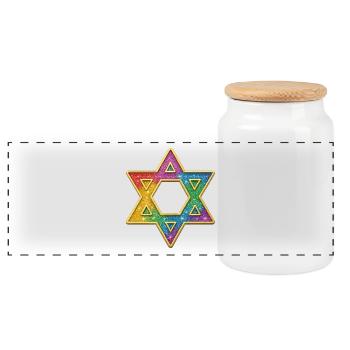 Regenbogen Stern Dekor - Panorama Keksdose mit Holzdeckel - Weiß - Vorne