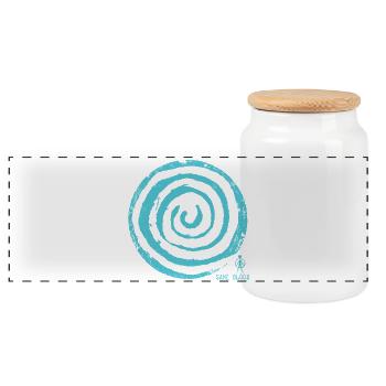 Abstrakte Spirale in Blau - Panorama Keksdose mit Holzdeckel - Weiß - Vorne