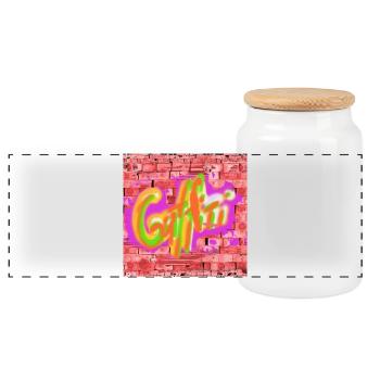 Colorful graffiti on bricks - Panoramic Cookie Jar with Wooden Lid - white - Front