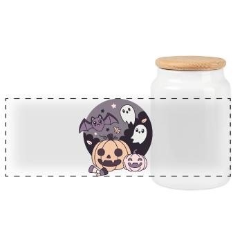 Motif Halloween Kawaii Citrouille Fantôme Chauve-souris - Boîte à biscuits avec couvercle en bois - blanc - Devant