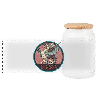 Mythical Power Dragon Illustration - Panoramic Cookie Jar with Wooden Lid - white - Front