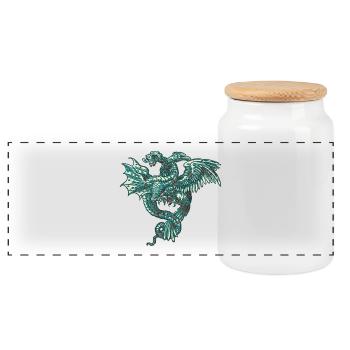 Mythical medieval dragon in bluish colors - Panoramic Cookie Jar with Wooden Lid - white - Front